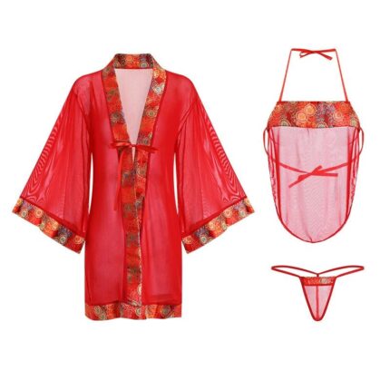 Red Belly Wrap Pajama Three-Piece Set